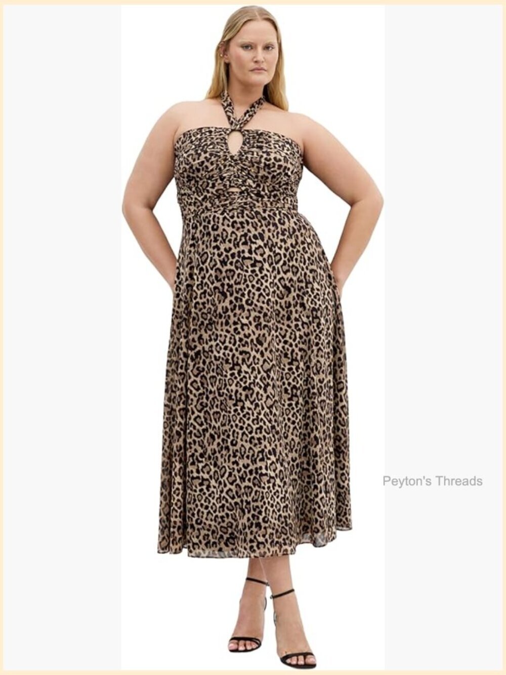 Plus Size Maxi Dress - Halter Neck Fit & Flare Animal Print